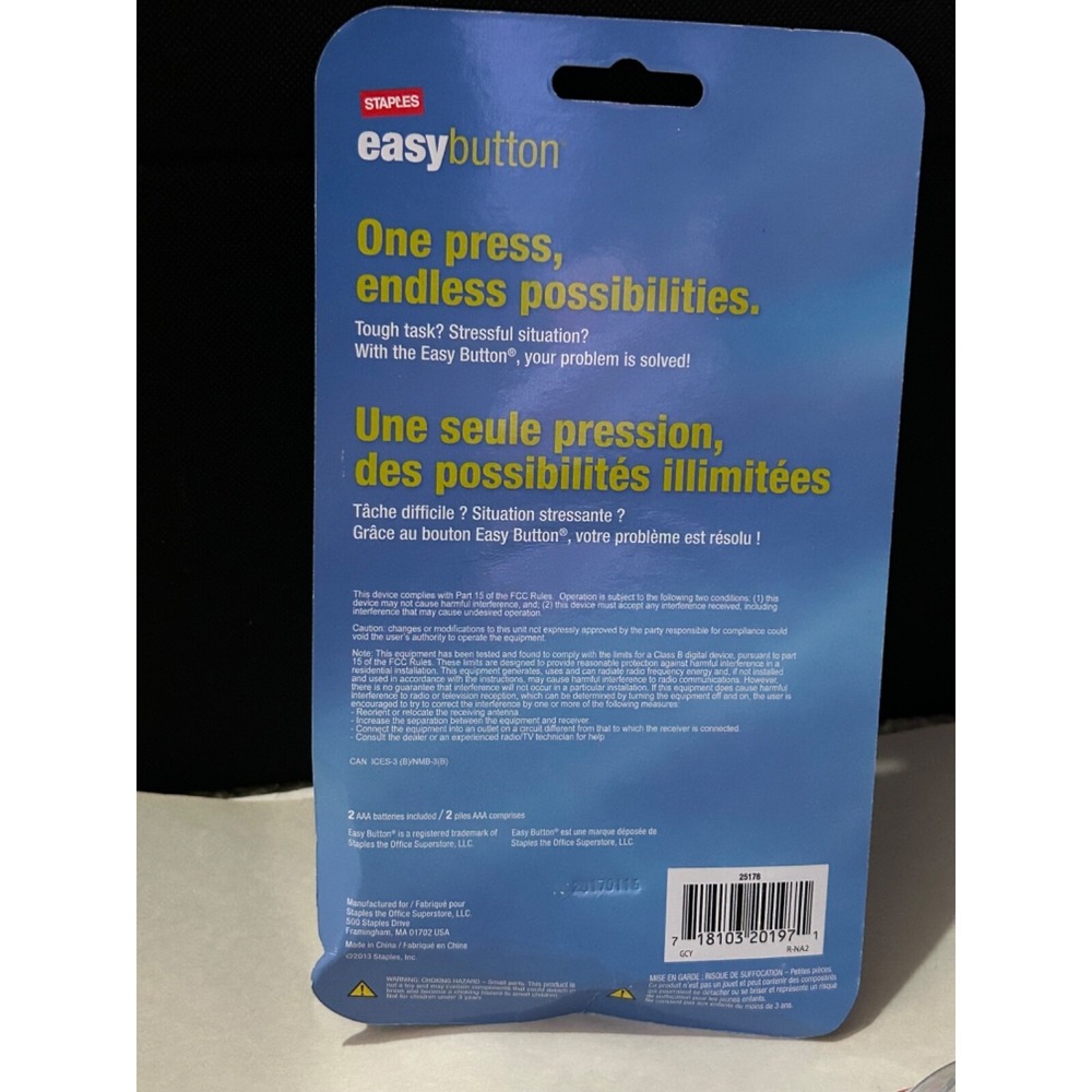 STAPLES EASY BUTTON THAT WAS TALKING OFFICE GIFT COLLECTOR ITEM ENGLISH RED A6 - Picture 7 of 7